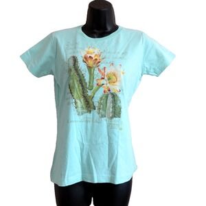 Desert Botanical Garden Cactus Flower Nature  Shirt‎ Green 100% Cotton Womens S